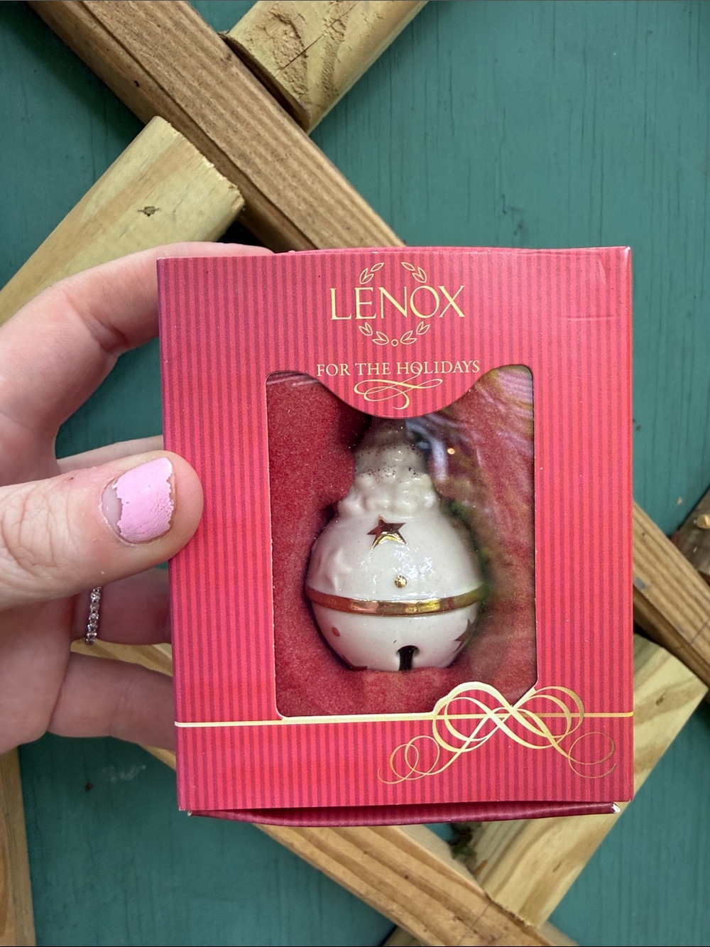 Lenox White and Gold Bell Ornament in Red Box